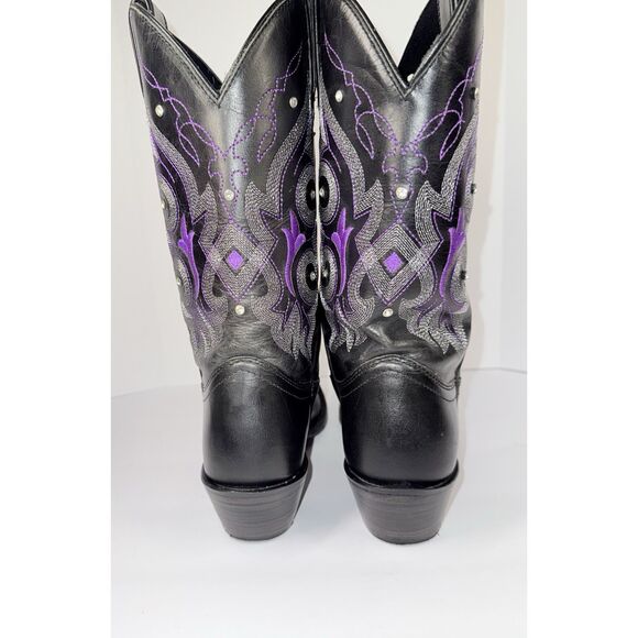 Gypsy Rose Western Boot Leather Cowboy Black Purple Studded Rhinestone Women 7.5 - Picture 9 of 16